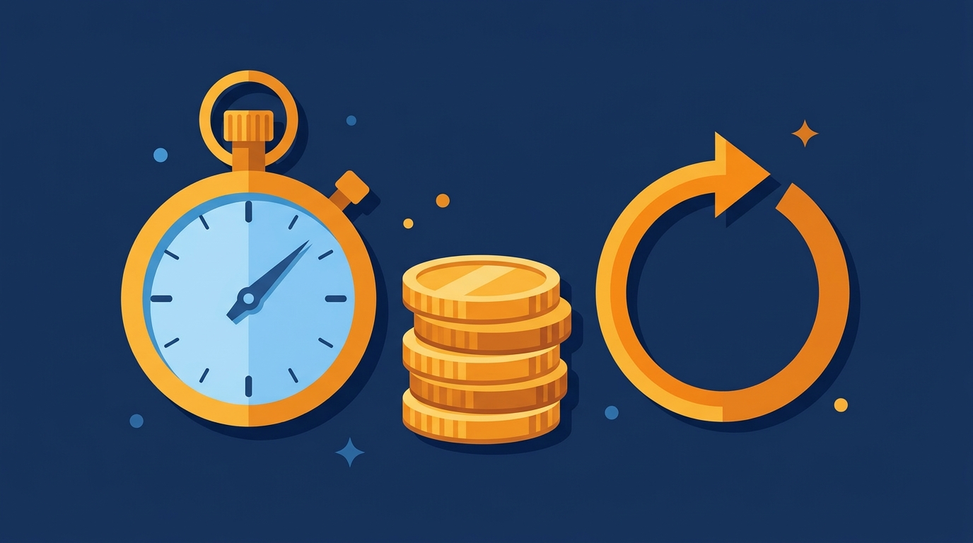 Flat illustration of a balance scale with one heavy coin on one side and many small coins on the other, level